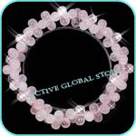New 8 Flower Shaped Natural Iced Rose Crystal Quartz Stone Elastic Bracelet, Love Gift, Size S